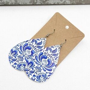 Damask print teardrop hand made earrings